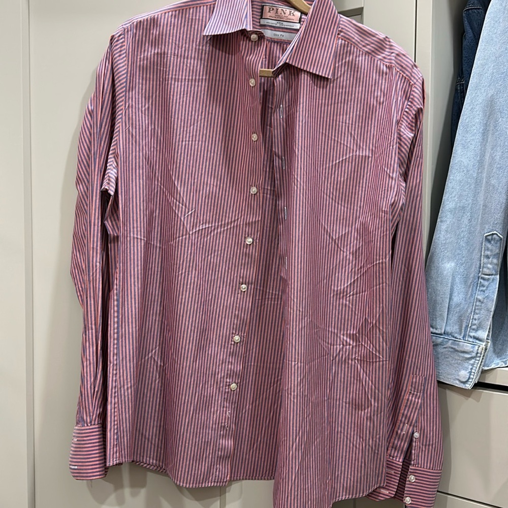 Thomas pink striped dress shirt